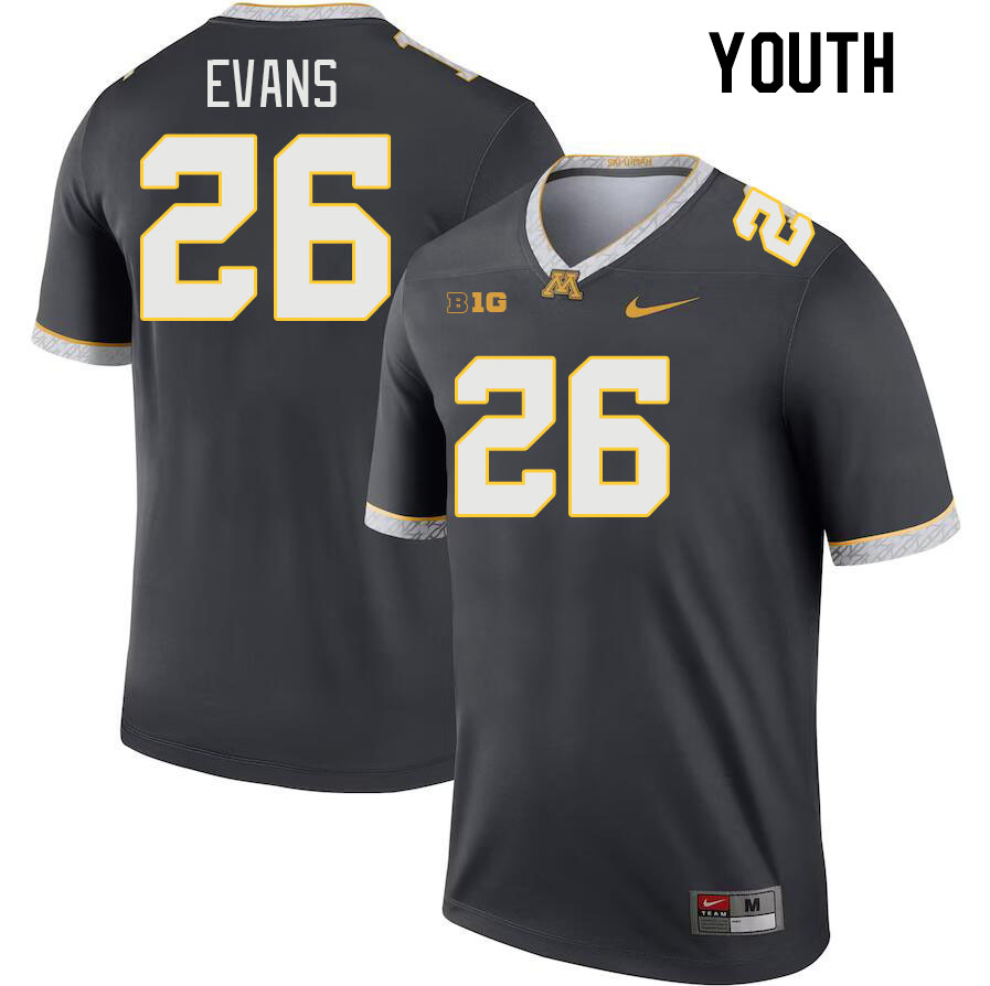 Youth #26 Zach Evans Minnesota Golden Gophers College Football Jerseys Stitched-Charcoal